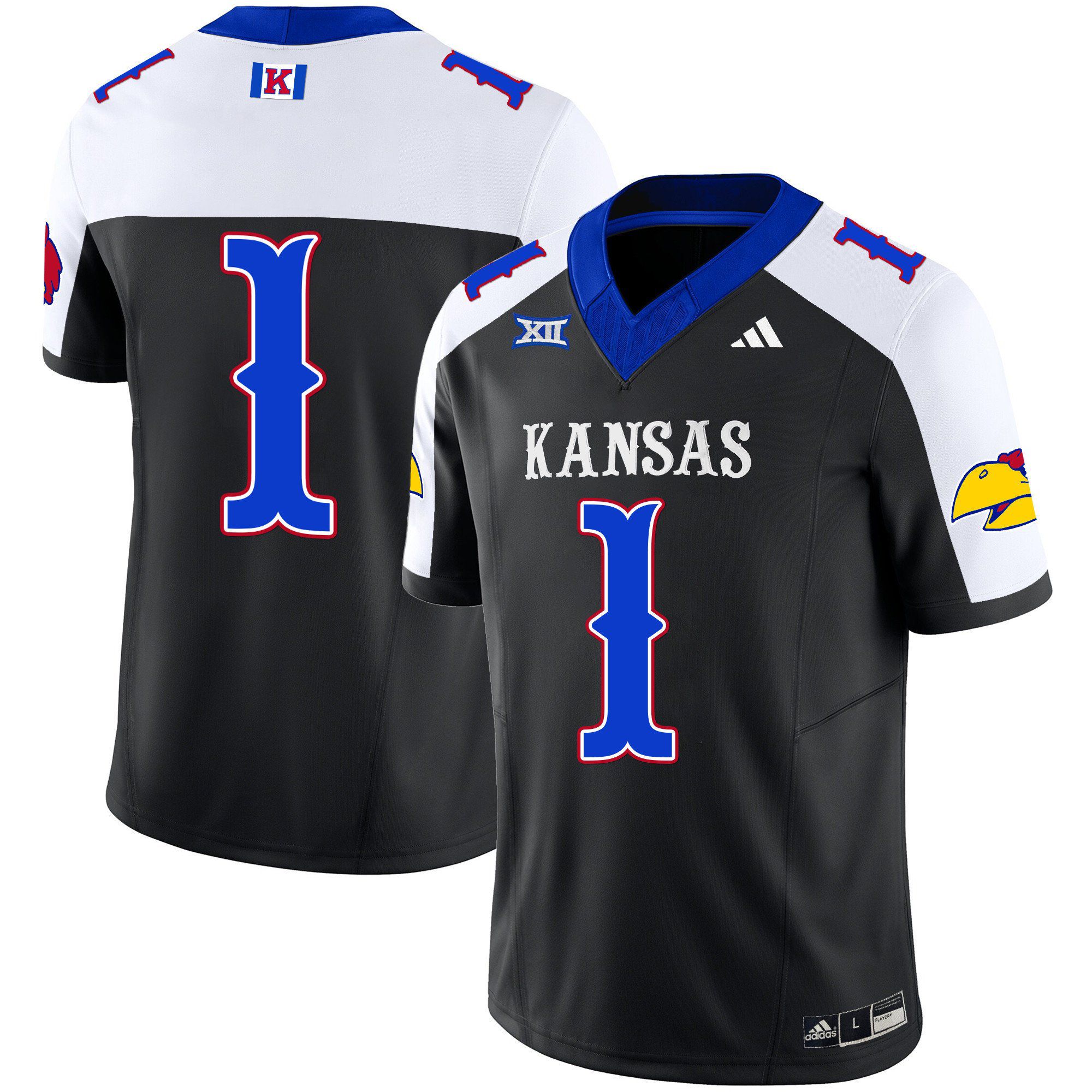 Men Kansas Jayhawks 1 No Name Black 2024 Blackhawk Vapor Limited NCAA Jersey style 1